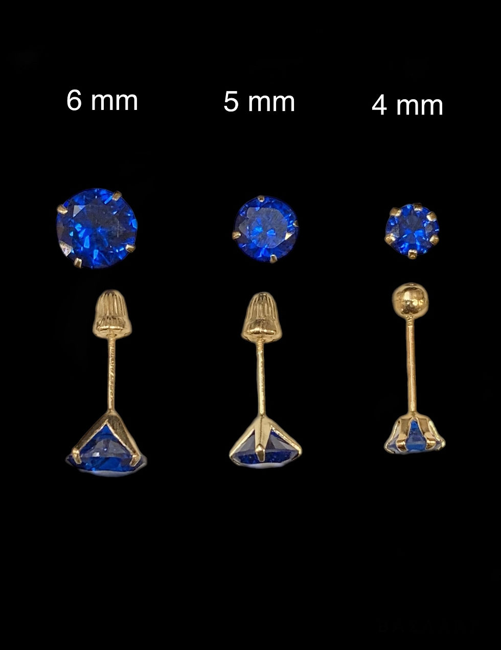 Thumbnail: Blue Stone Stud Earrings Screw Back Gold 10k