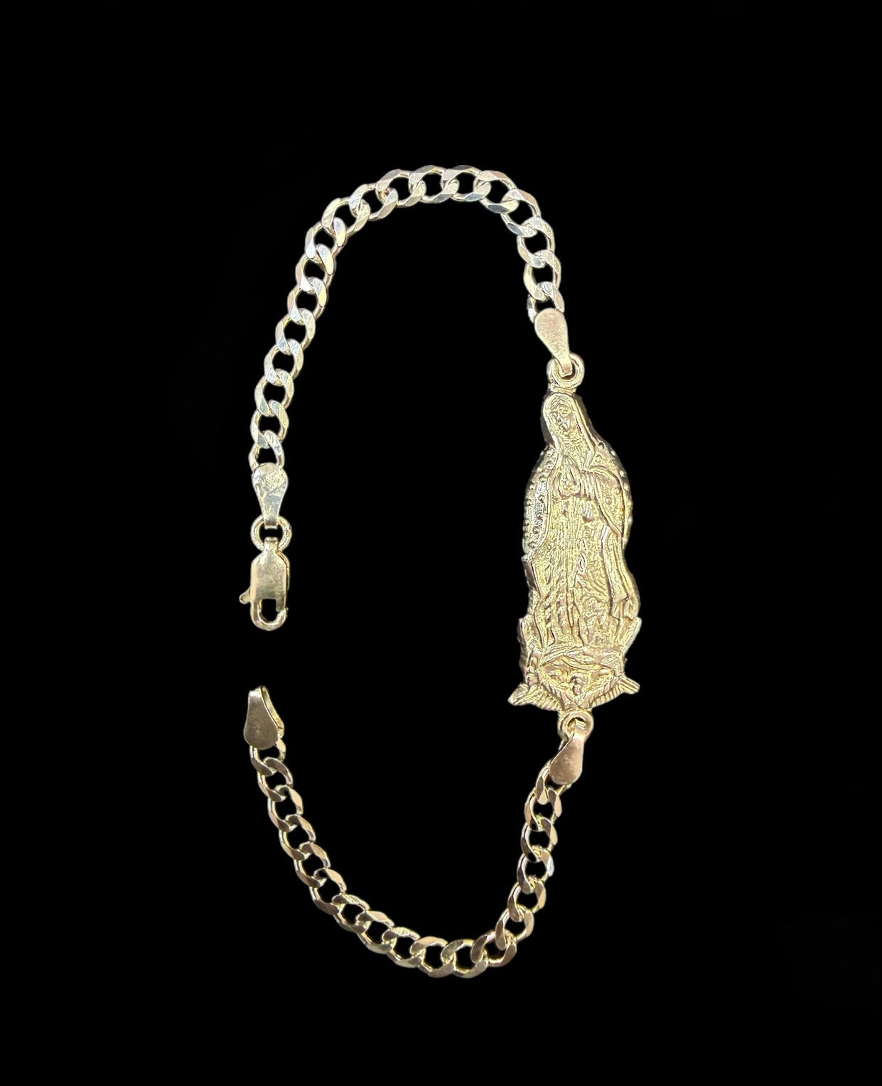 4 mm Virgin Mary Lady Guadalupe Cuban Plain Cut Bracelet Silver