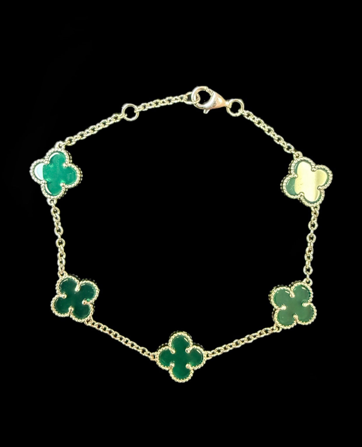 2 mm Green Clover Motif Bracelet Silver