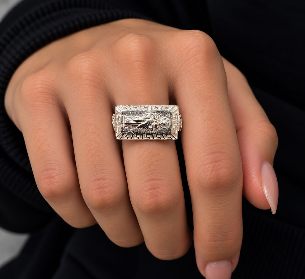 Thumbnail: Saint Jude Chino link Greek Style Ring Silver
