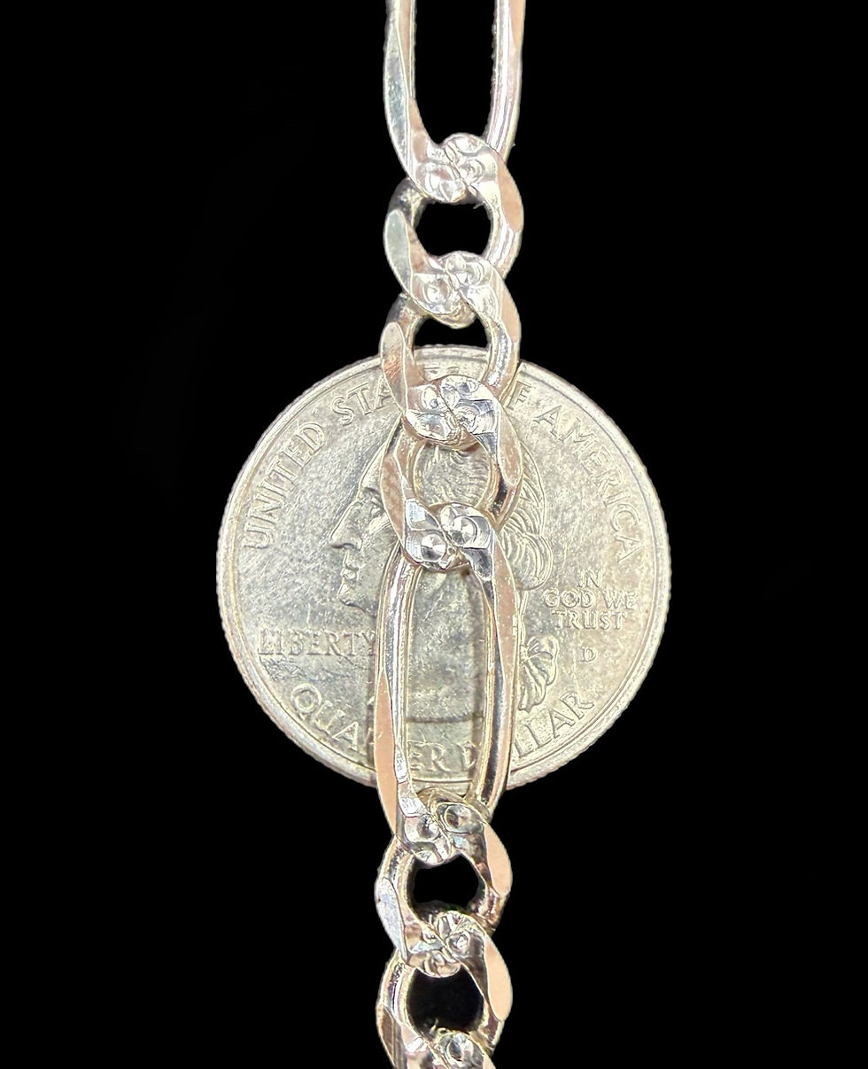 Miniatura: 7 mm Figaro Diamond Cut Bracelet Silver