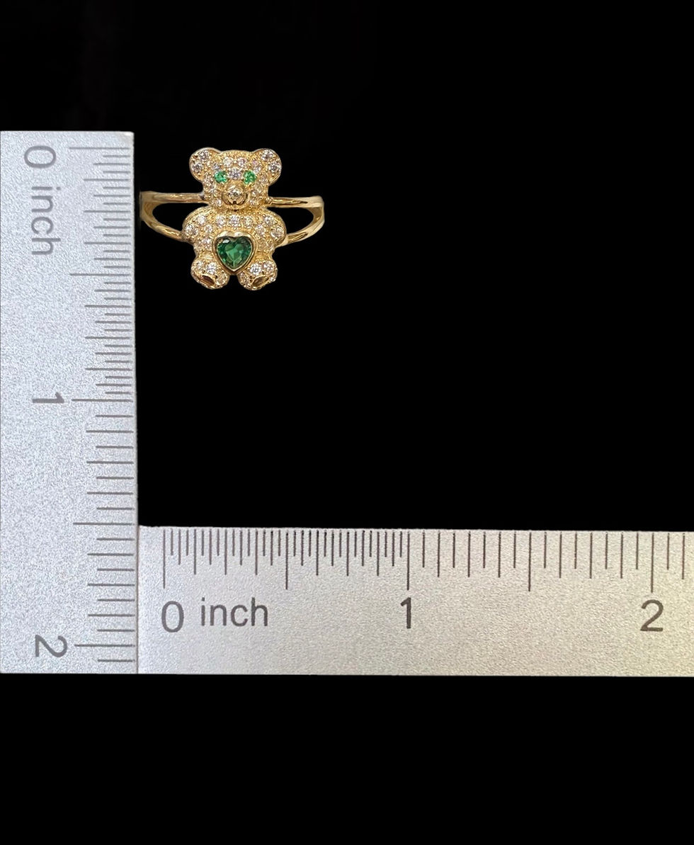 Thumbnail: Teddy Bear Green Heart Stone Ring Gold 10k