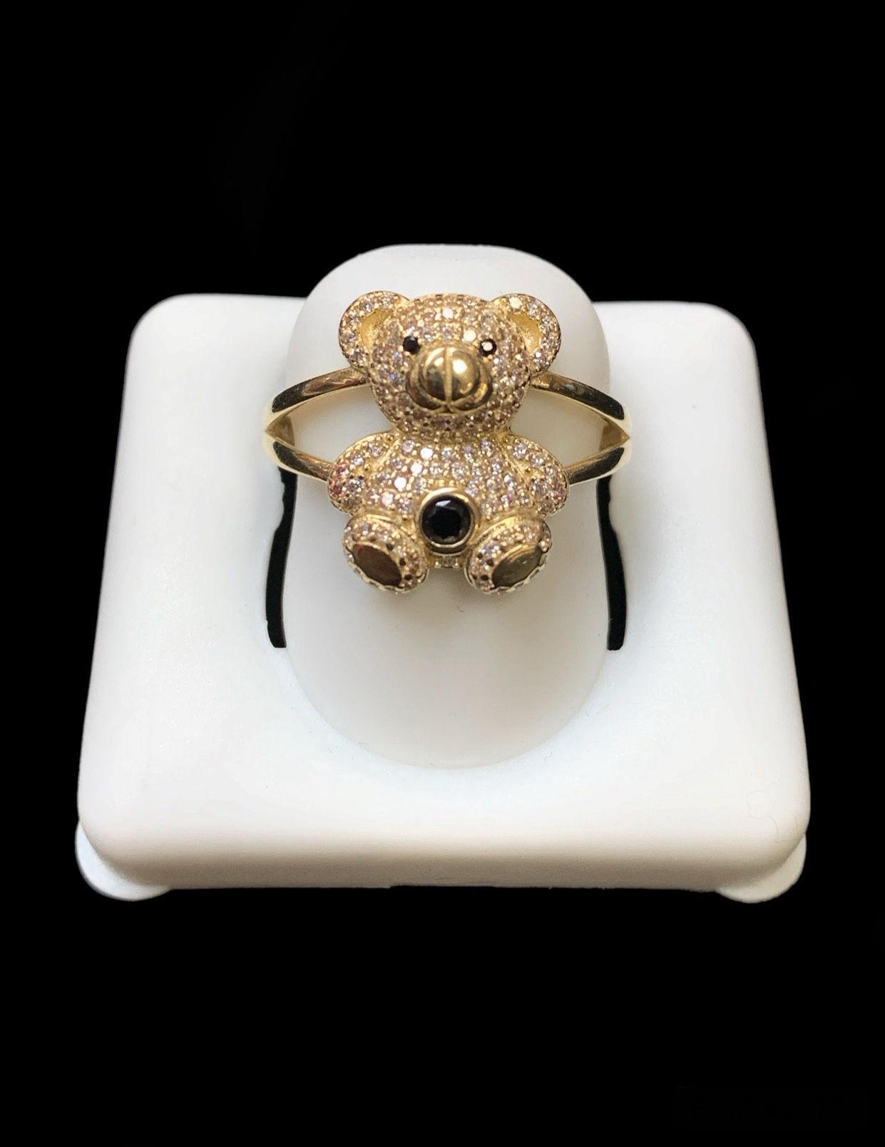 Teddy Bear Black Stone Ring Gold 10k