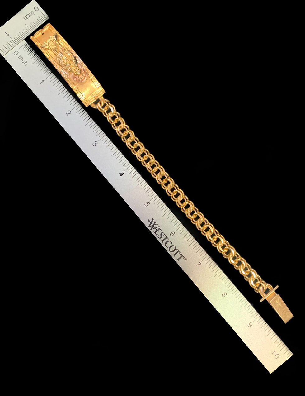 Miniatura: 10 mm Chino Santa Muerte Grim Reaper ID Bracelet Versace Style Gold 14k