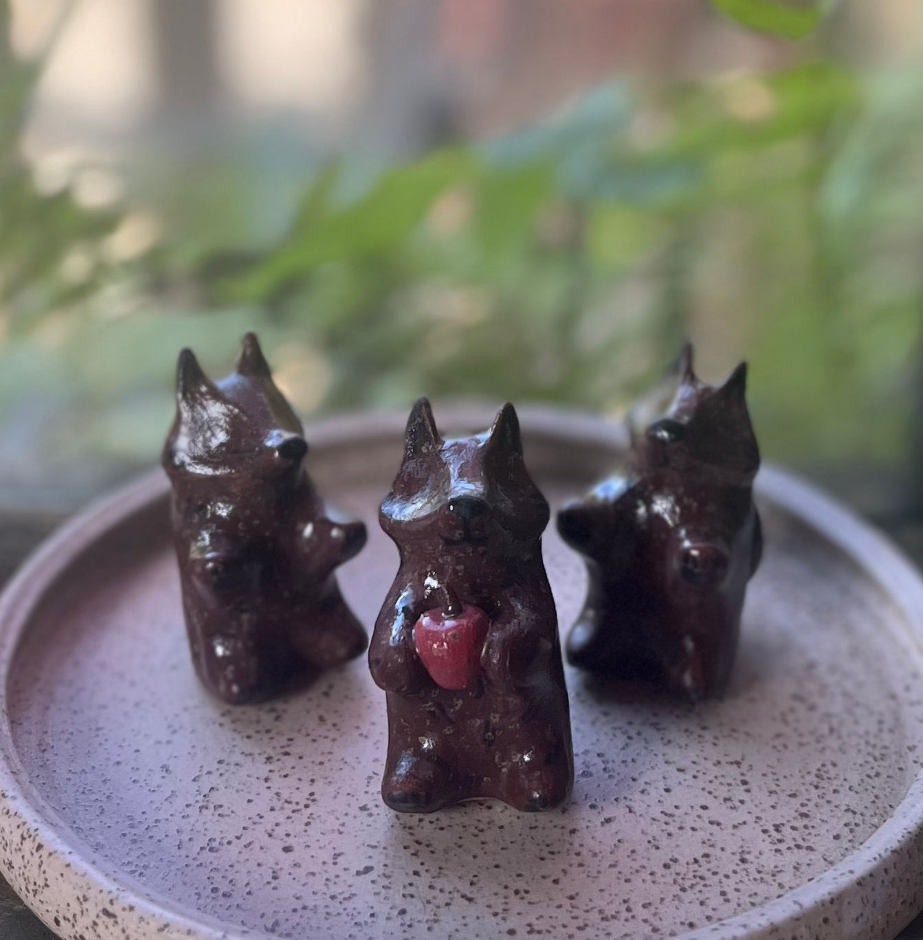 Handmade Ceramic Wolf Figurine with Apple