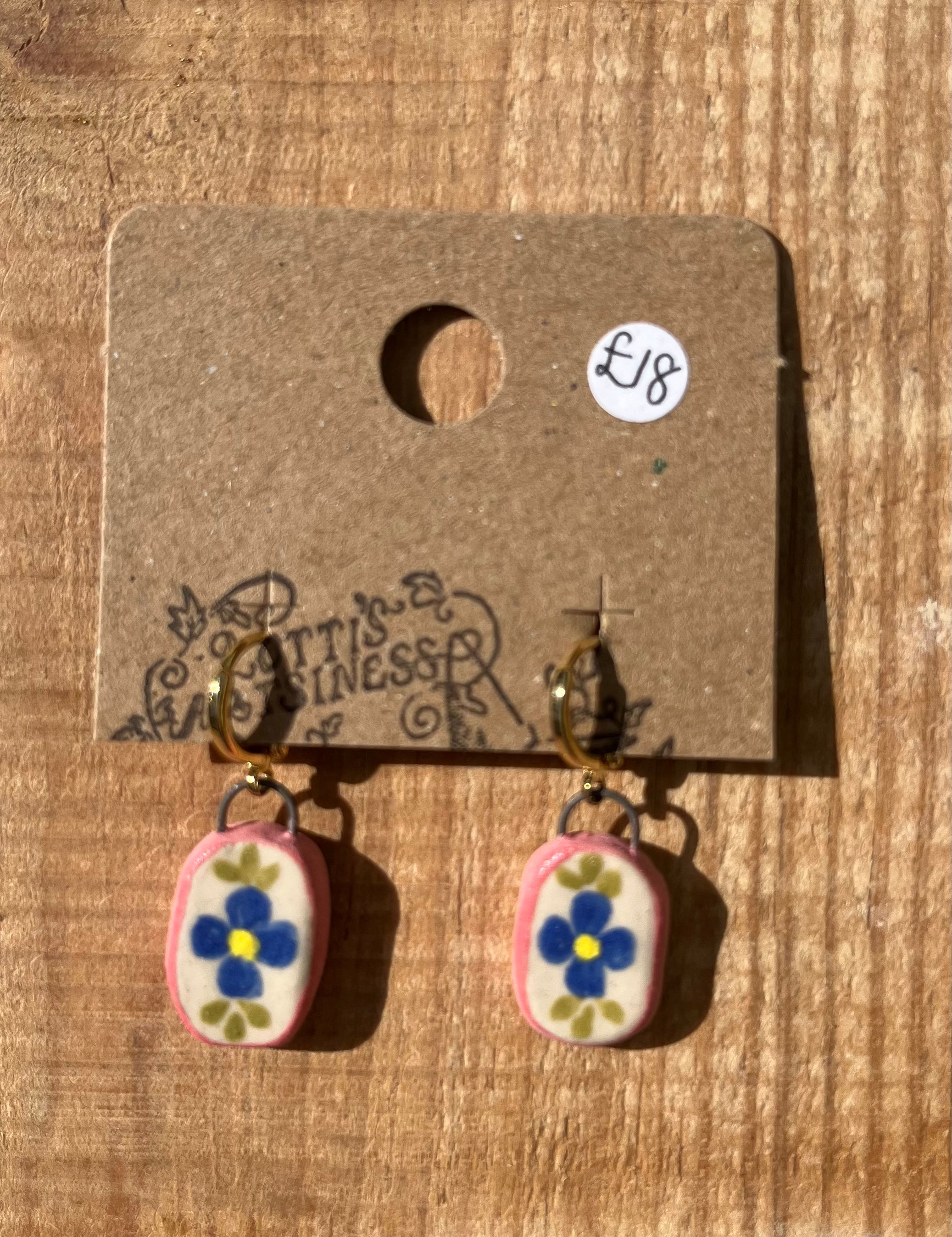 Ceramic earring charms- Pink & Blue flowers