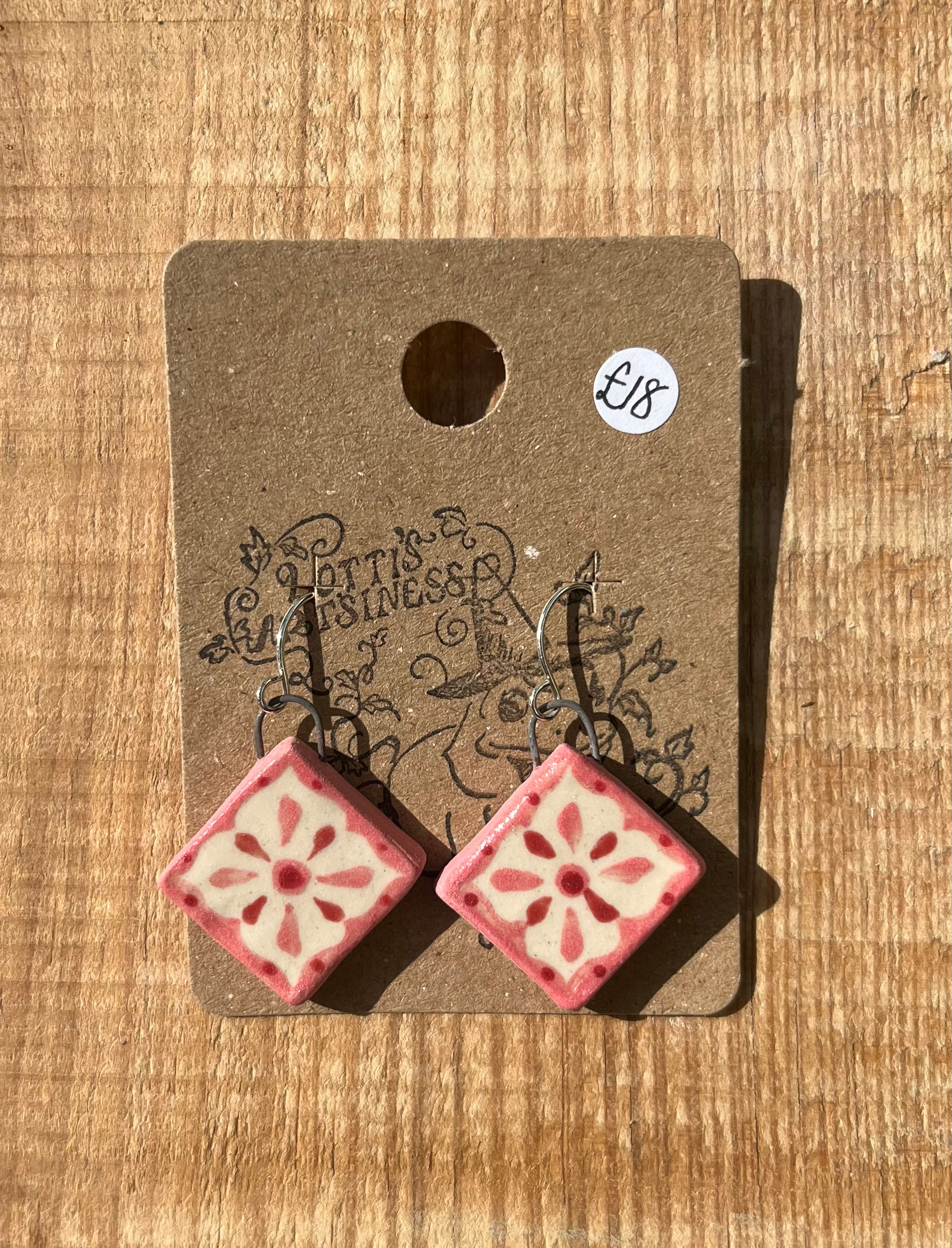 Ceramic earring charms- Pink pattern