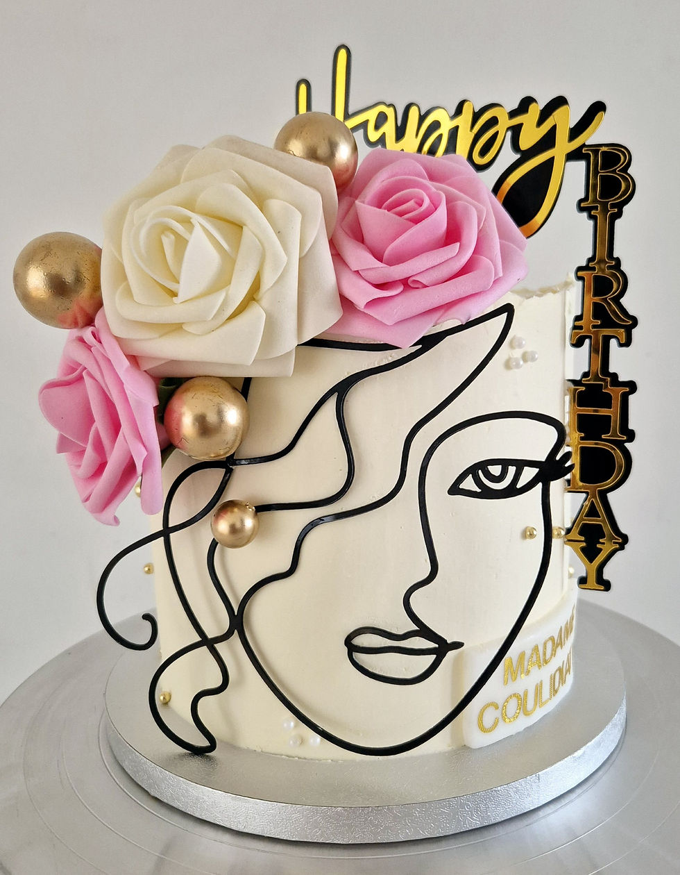 Décoration de gâteau en acrylique noir – Silhouette visage de femme