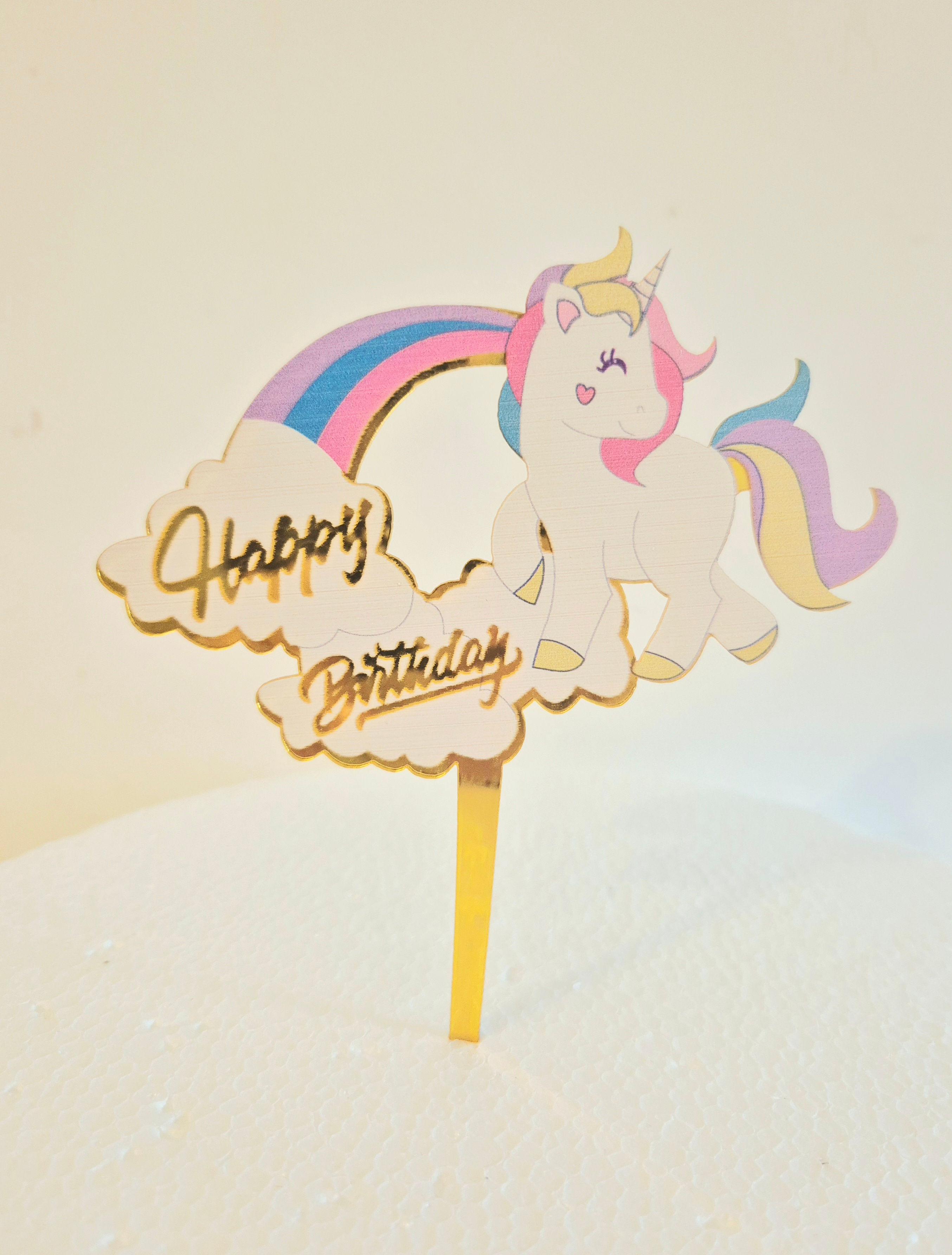 Topper Gâteau Acrylique – Licorne “Happy Birthday” pour Cake Design