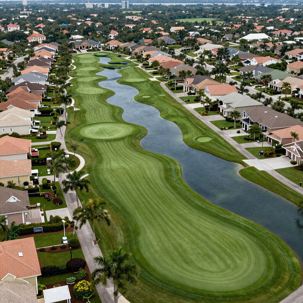 Aerial view of a Rotonda West Florida golf course community.