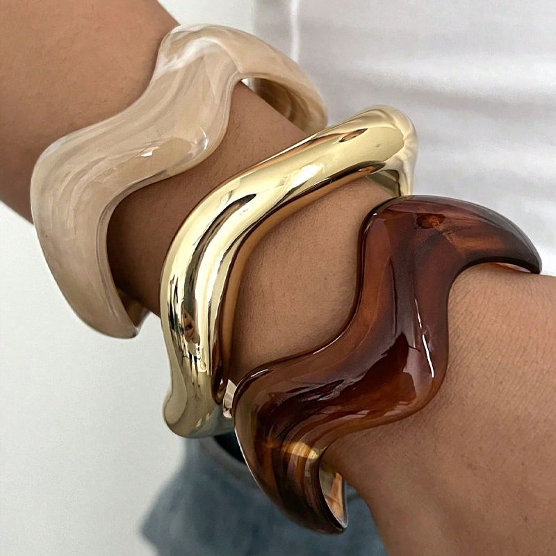 LW Irregular Wavy Resin & Gold-Tone Cuff Trio