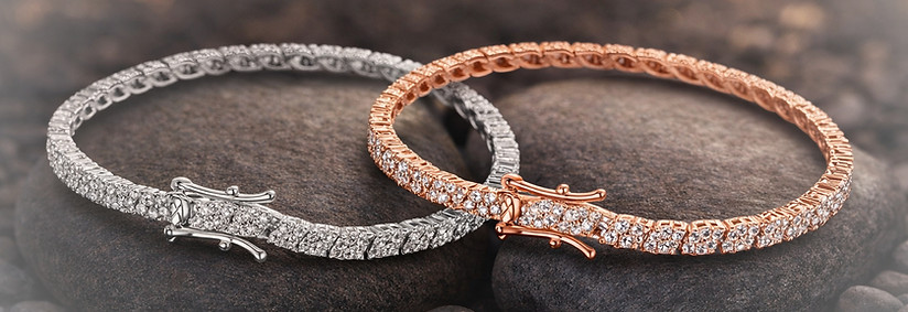LW luxurious Moissanite tennis bracelets in silver and rose gold, a stunning elegant gift for a loved one or a sophisticated treat for yourself, premium jewellery.