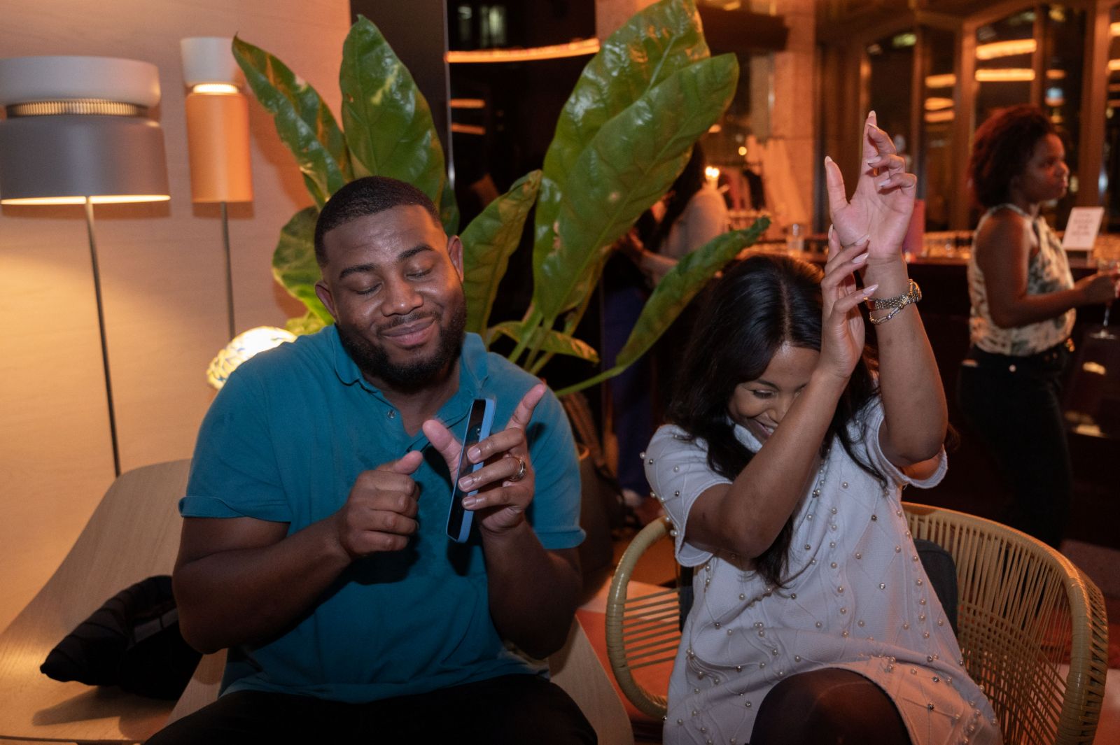 Two guests dancing