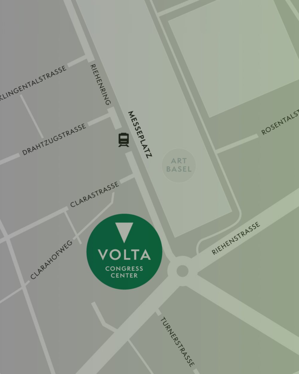 Map: VOLTA at the Congress Center Basel, by Messeplatz and Art Basel