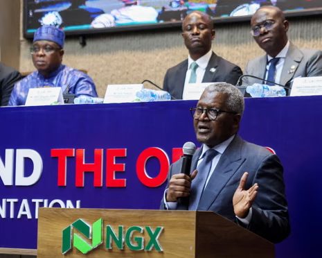Dangote speaking at the Facts Behind the Offer presentation