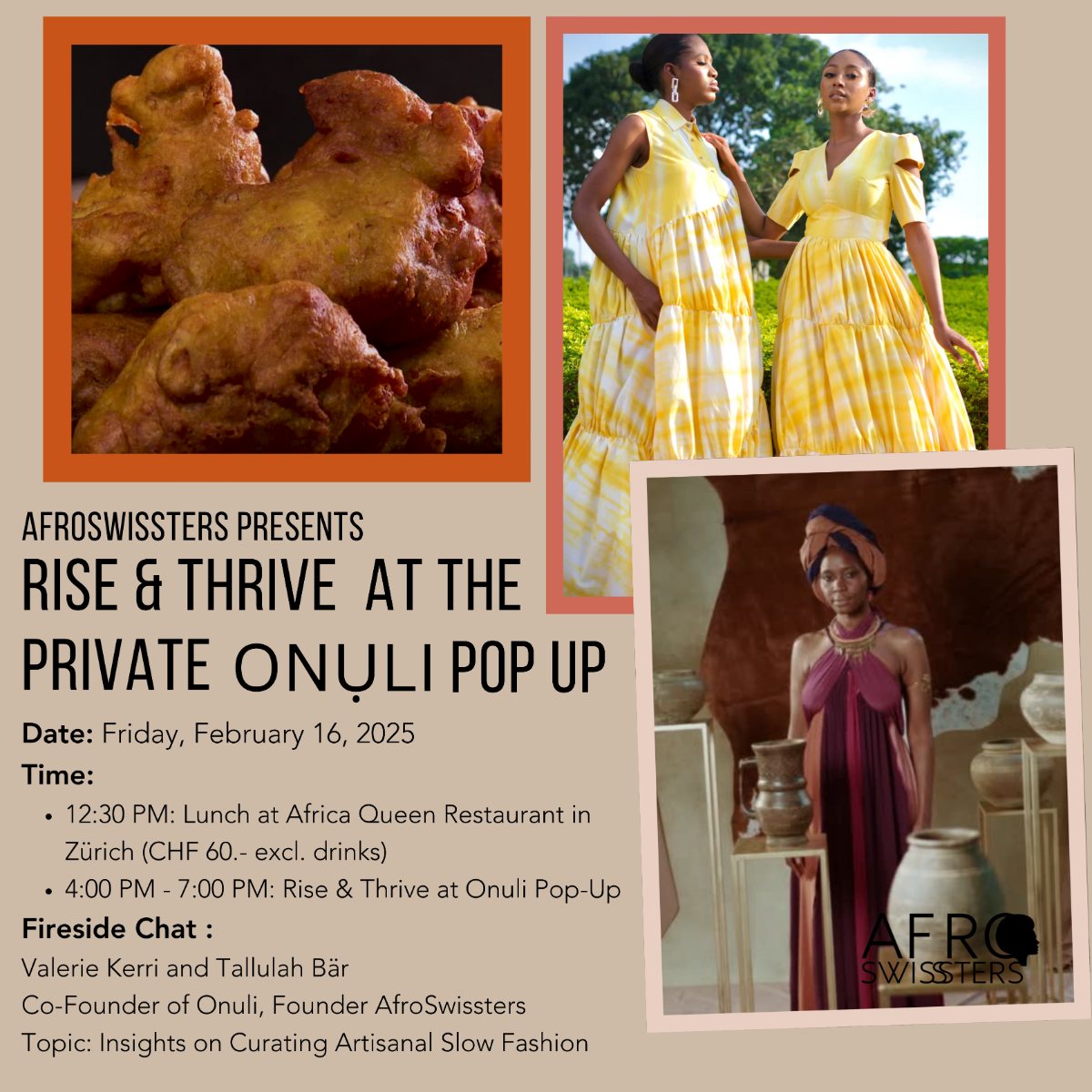 Invitation: AfroSwissters presents Rise & Thrive at the private Onuli pop-up, with lunch at Africa Queen and a fireside chat
