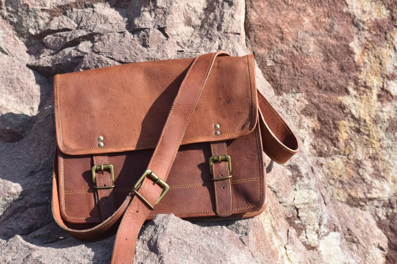 Leather Messenger Bag Genuine Leather Briefcase for Men Flapover Satchel Leather