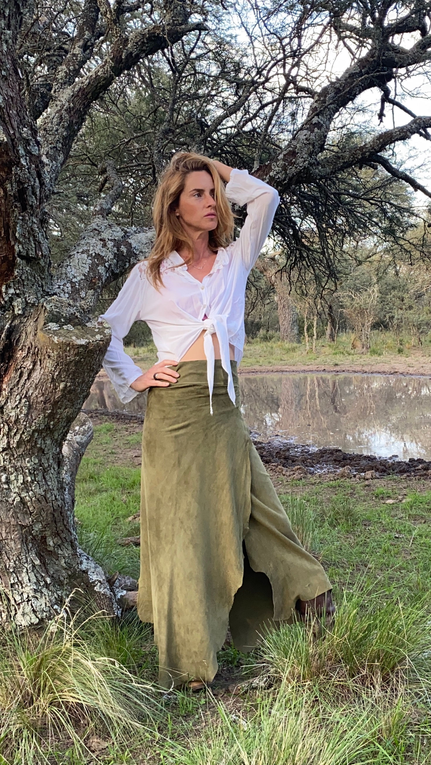 Pampa Chic Long Suede Leather Wrap Style Skirt