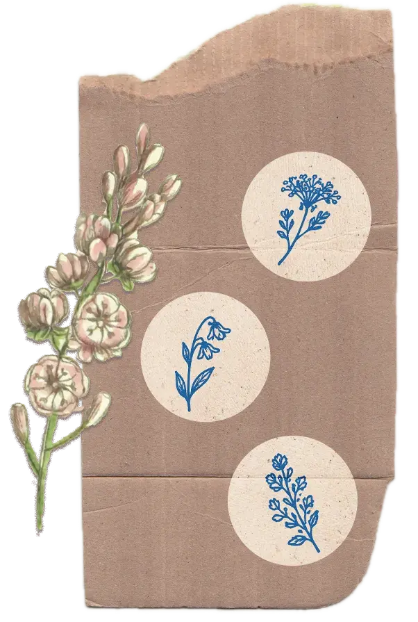 een stukje karton met bloemenknipsels