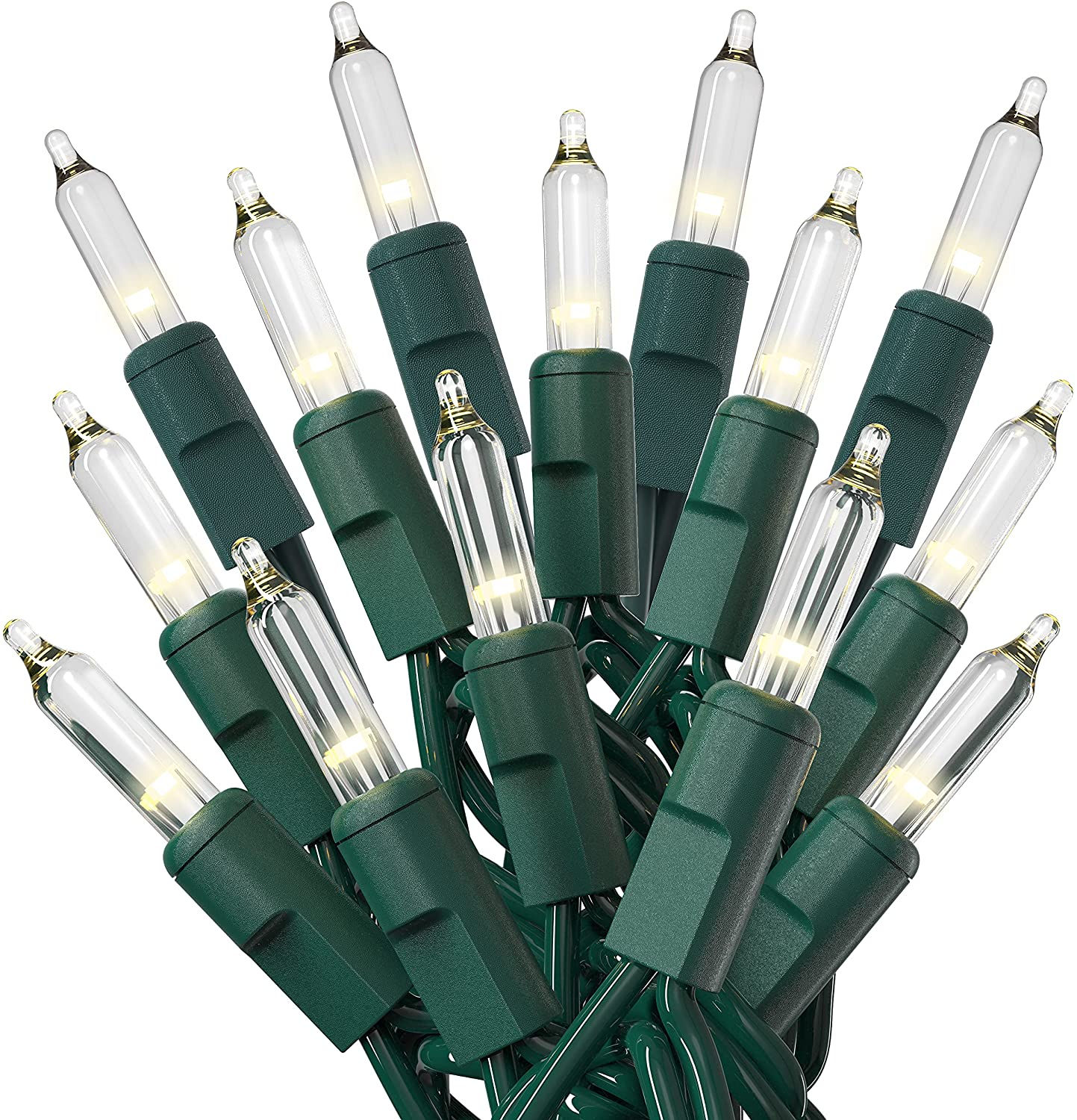 Prextex 100-Count Clear Green Wire Christmas Lights Set