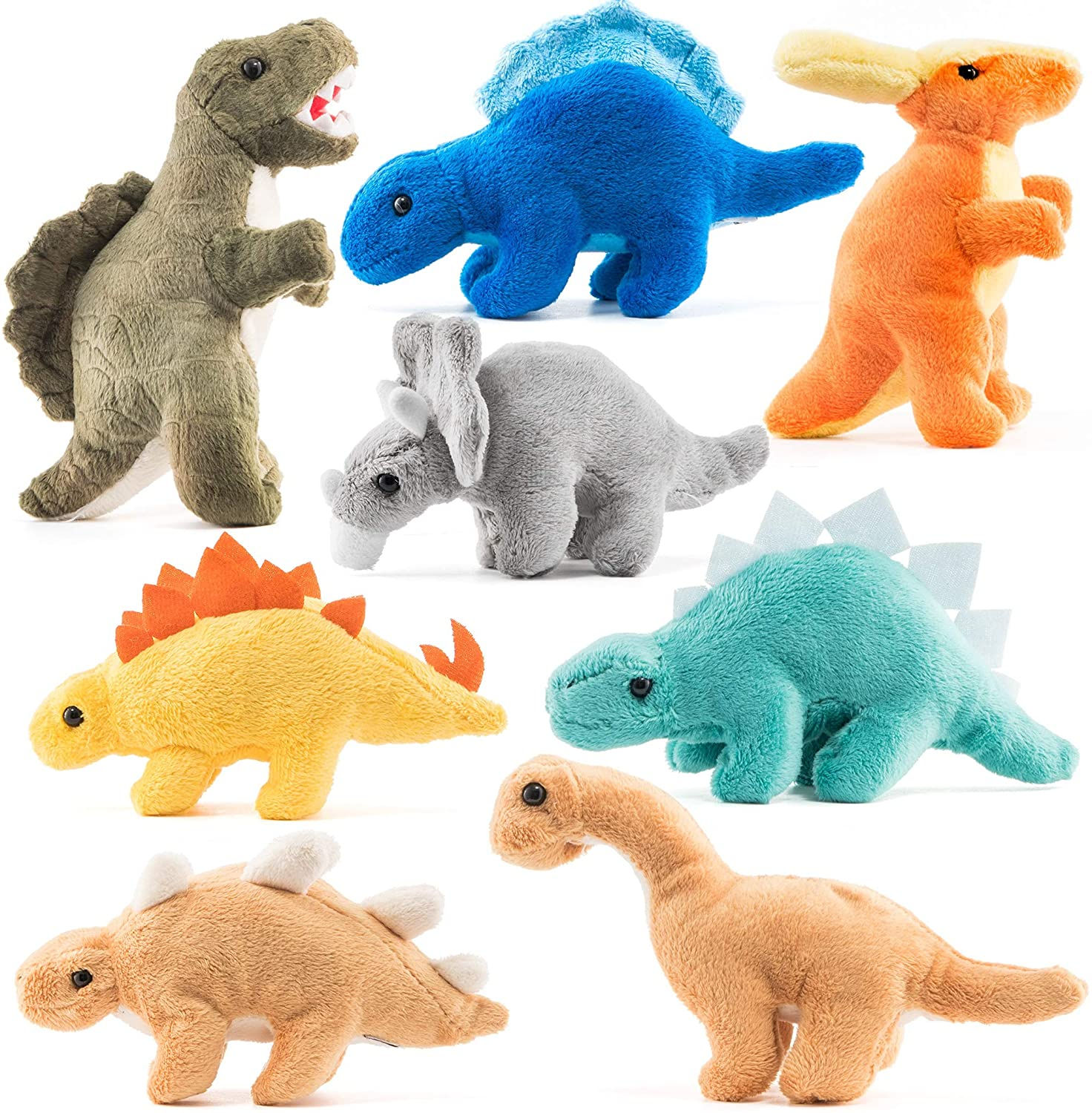 Prextex Plush Dinosaurs 8 Pack 5'' Long Great Gift for Kids