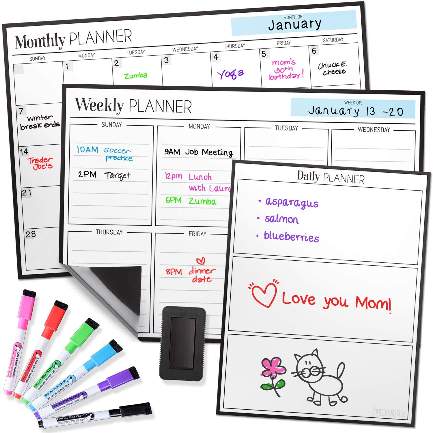 Cinch Magnetic Dry Erase Planner Bundle: 17"x12"