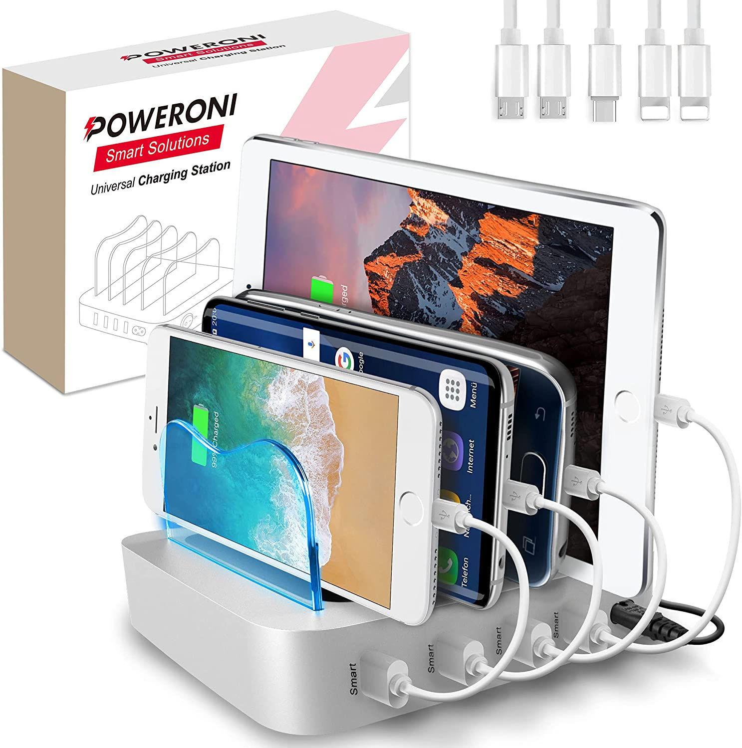 Poweroni USB Charging Station Dock (Silver 4-Port)