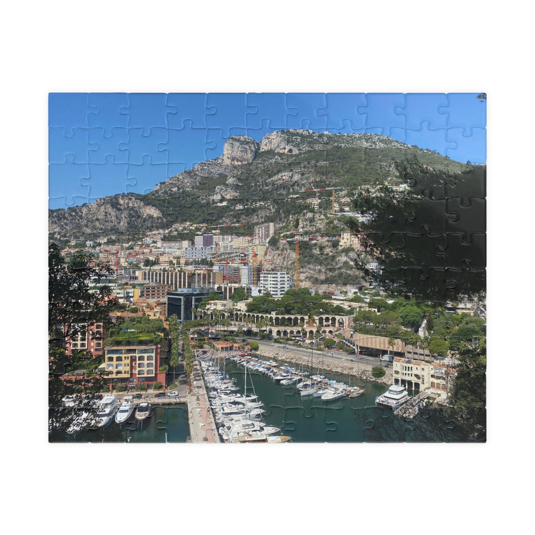 Harbor View of Monaco Puzzle – Mediterranean Marina & Mountain Cityscape Jigsaw