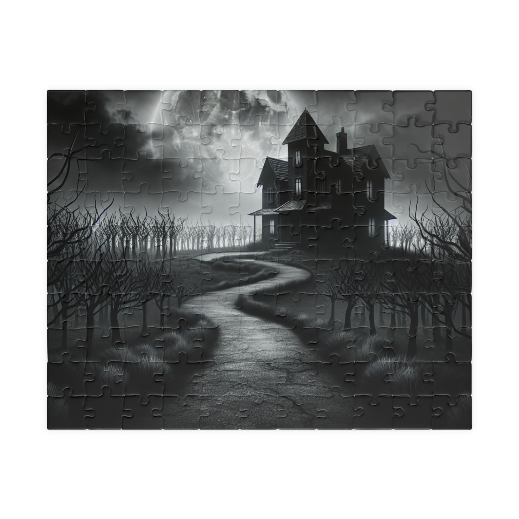 Haunted Mansion Jigsaw Puzzle — Spooky Black & White Gothic Scene