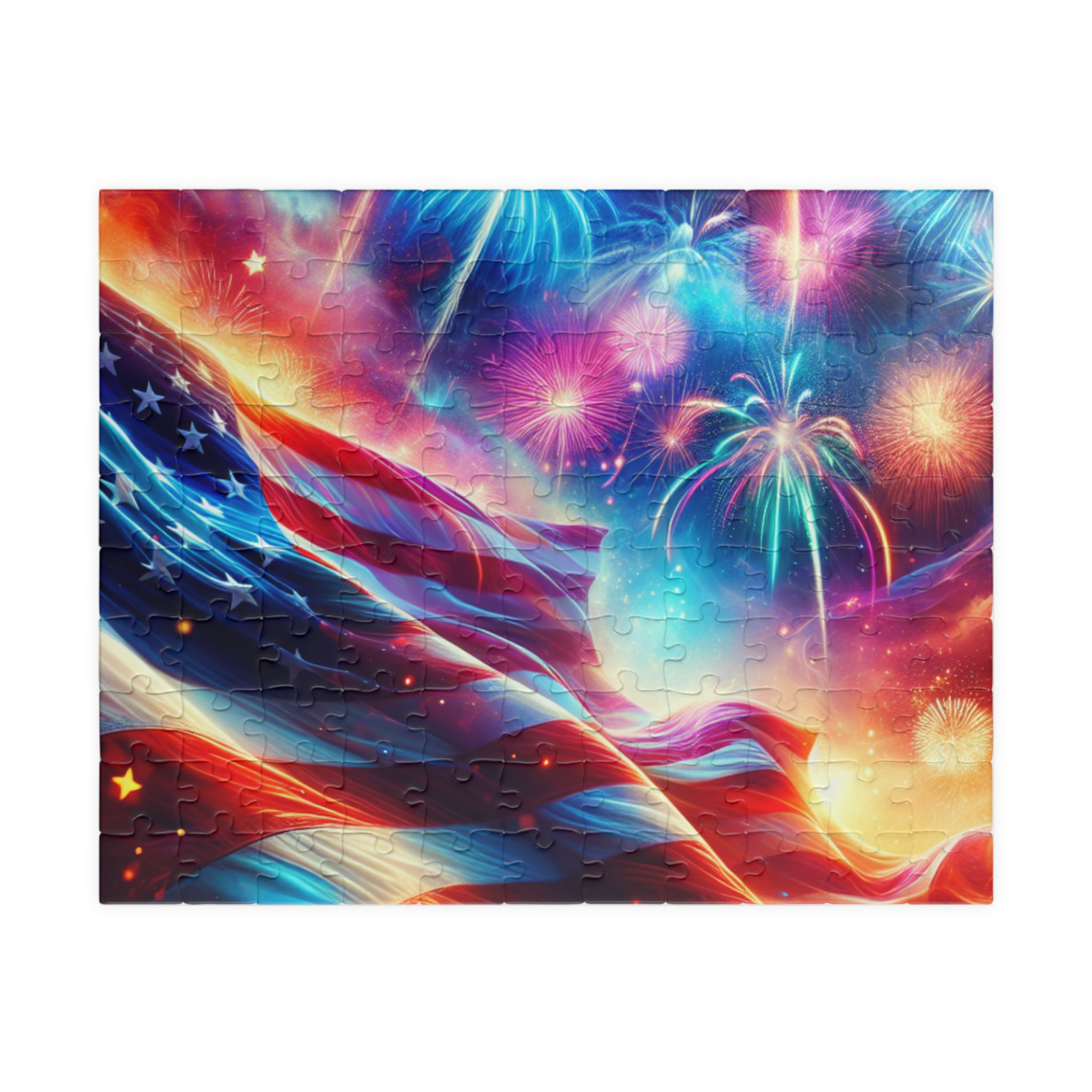 American Flag Fireworks Jigsaw Puzzle — Patriotic 110/252/520/1014-Piece