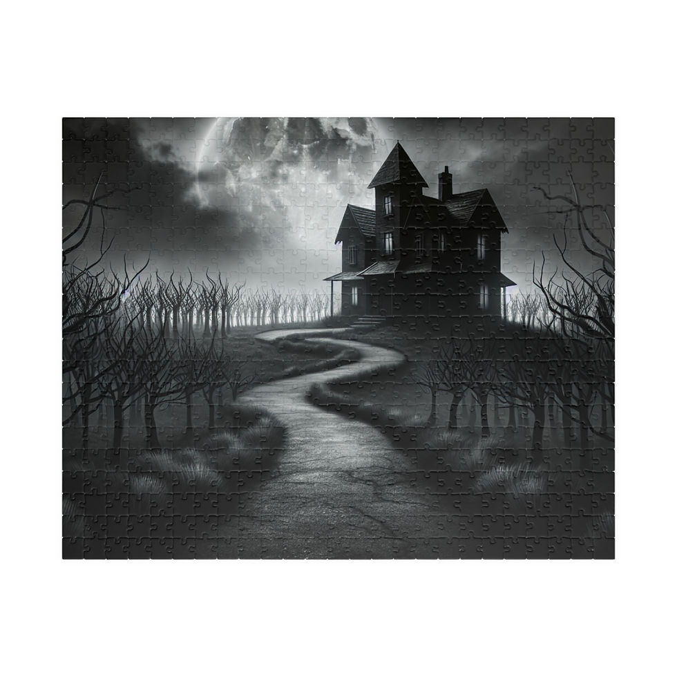Thumbnail: Haunted Mansion Jigsaw Puzzle — Spooky Black & White Gothic Scene 