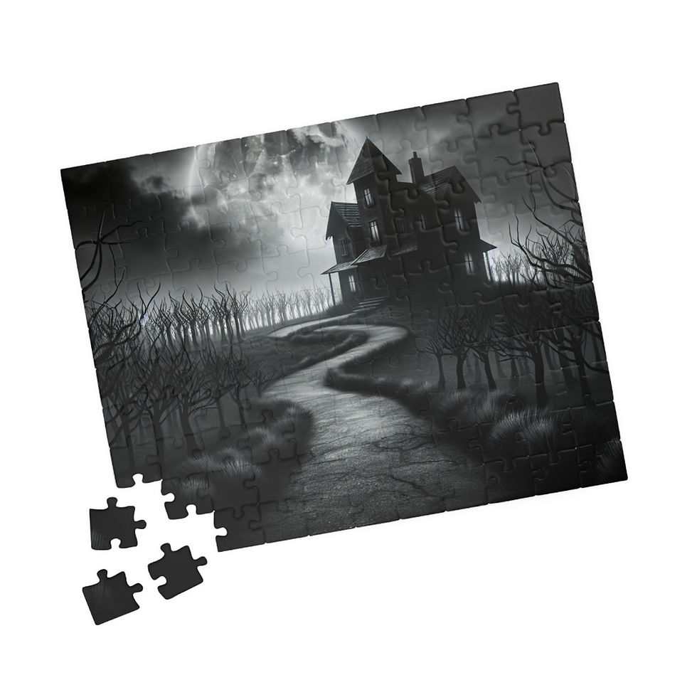 Thumbnail: Haunted Mansion Jigsaw Puzzle — Spooky Black & White Gothic Scene 