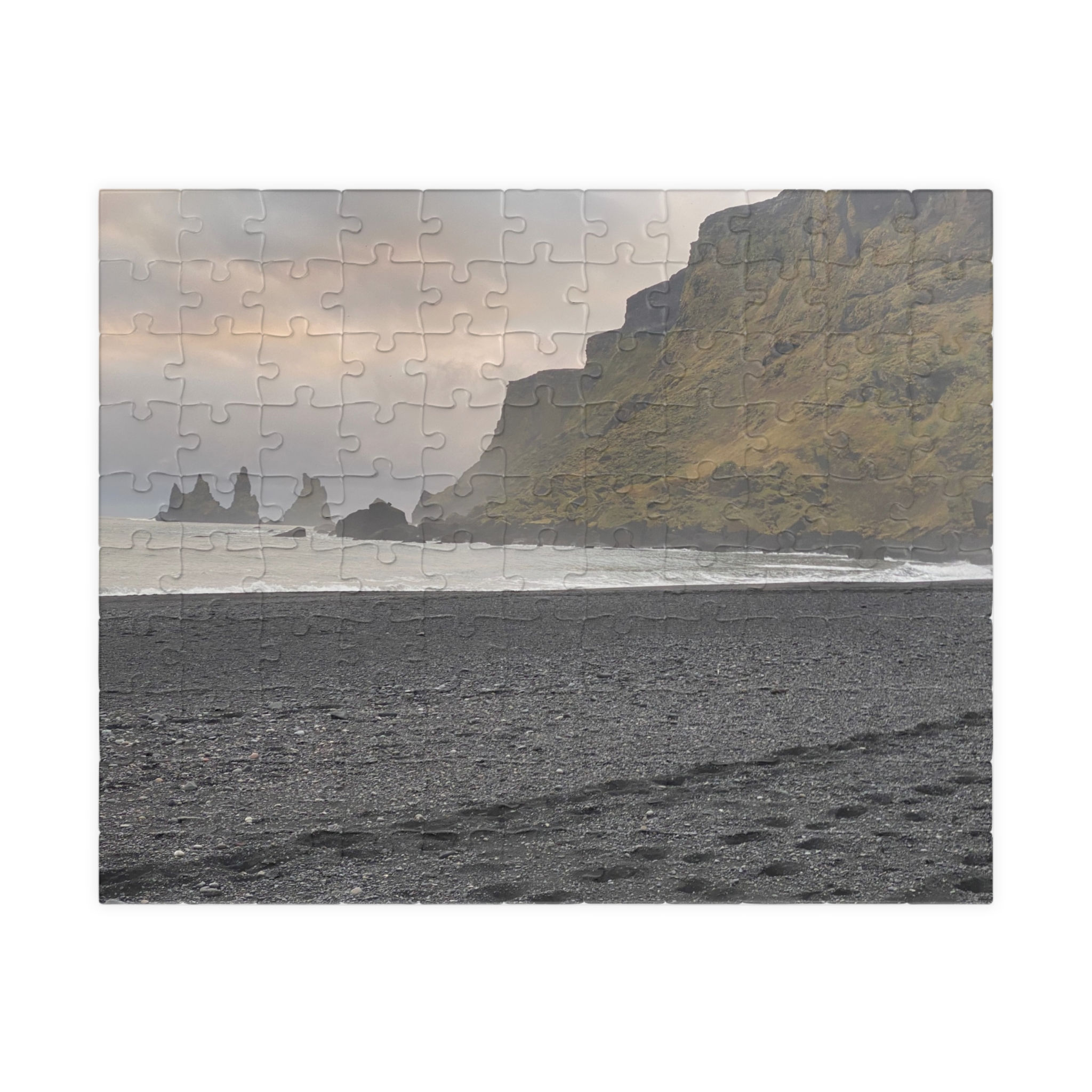 Icelandic Black Sand Beach Jigsaw Puzzle — Coastal Cliff Landscape