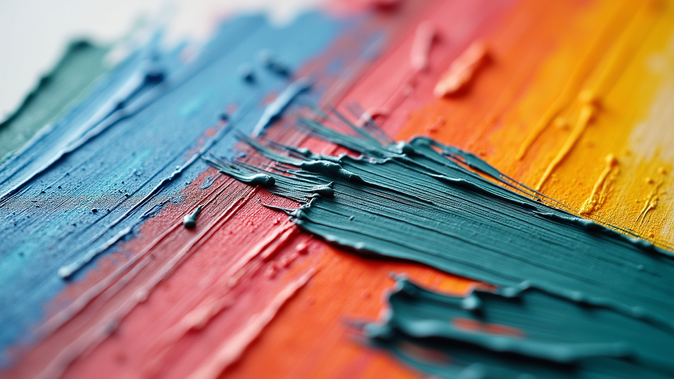 Close-up view of colourful paint strokes on a canvas