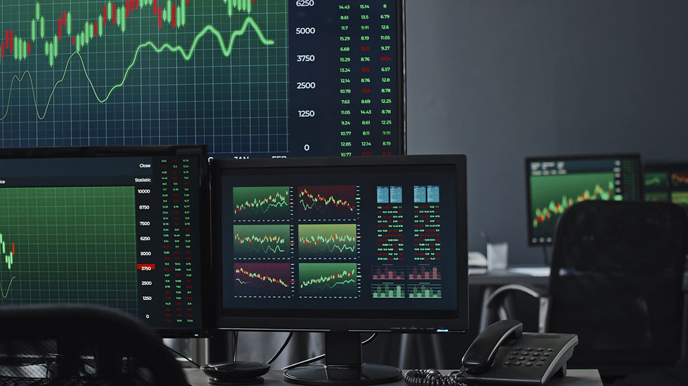 no-people-shot-of-currency-graphs-and-charts-on-computer-screens-in-modern-office-of-s-SBI