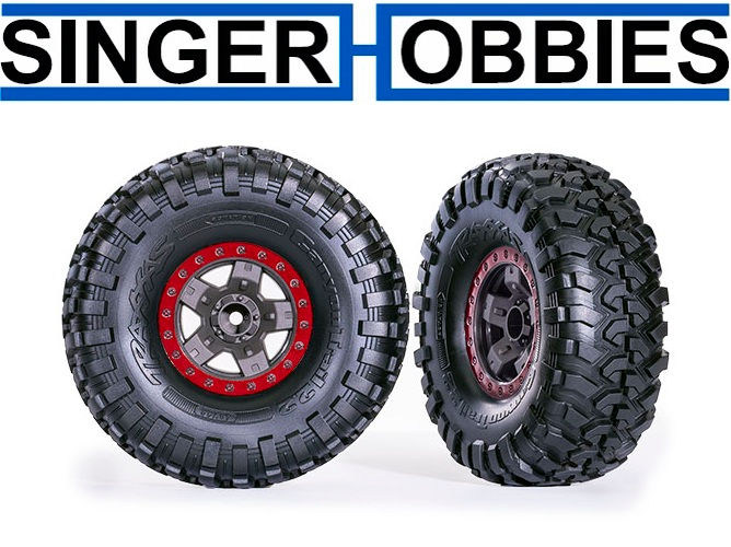 Traxxas 8181-RED Tires & Wheels TRX-4 Sport 2.2" Gray/Red Beadlock Style