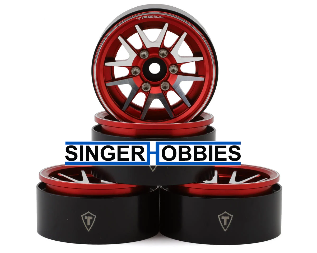 TREAL HOBBY TLHTWHEEL-95 Type L 1.9" V-Spoke Beadlock Wheels Red (4) 120g PER