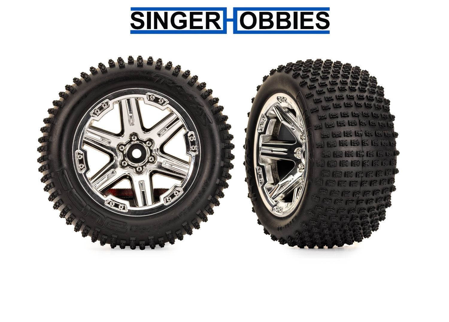 Traxxas 3779x Tires & Wheels 2.8" RXT Chrome Wheels Alisa Rustler 2wd Rear
