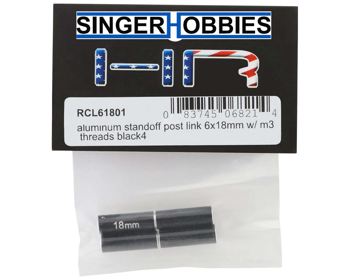 Hot Racing RCL61801 Aluminum Standoff Post Link (Black) (4) (3x6x18mm)
