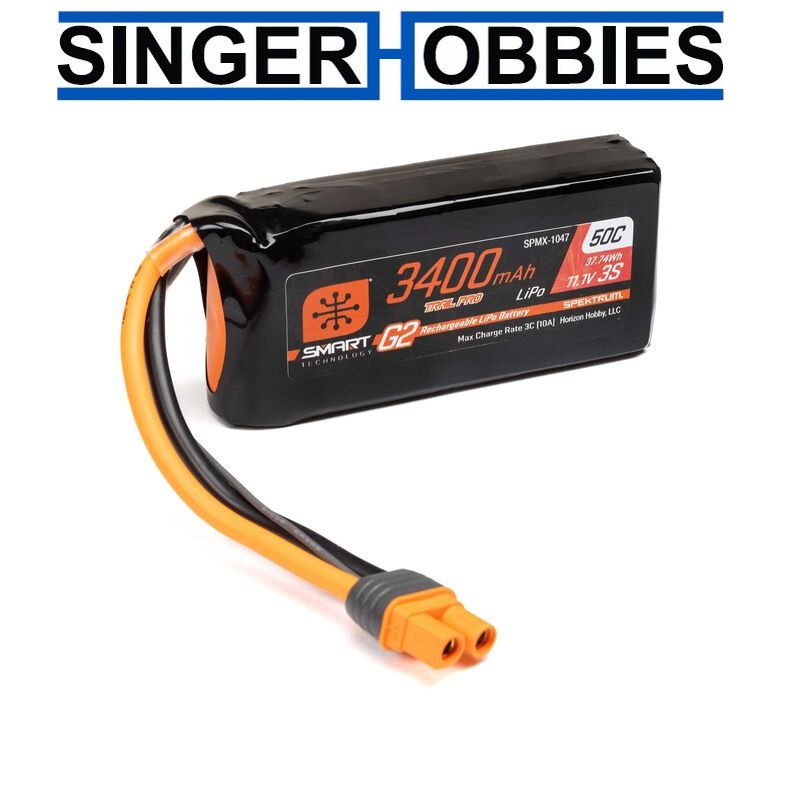 Spektrum SPMX-1047 11.1V 3400mAh 3S 50C Smart G2 Trail Pro LiPo Battery: IC3