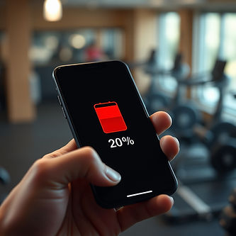Cinematic close-up of a person holding a smartphone, angle from slightly above. Phone scre