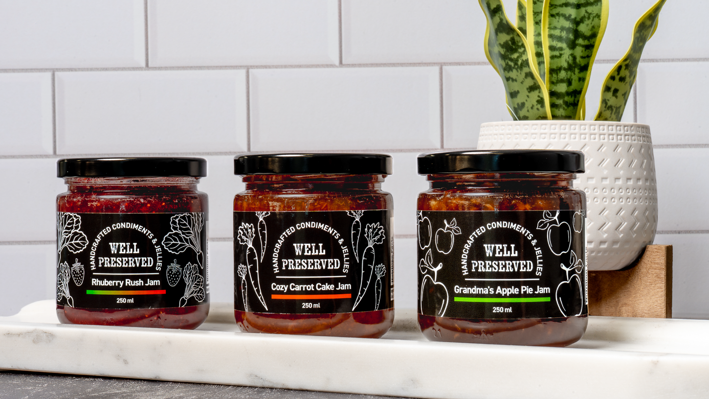 well preserved jams and jellie, branding, florencia aliano design studio, label design, food stylind, niagara college, canada