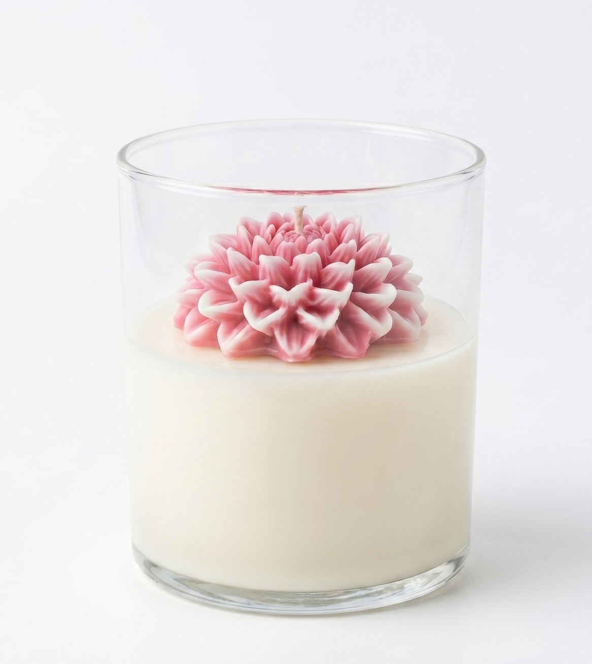 Japanese pot candle with pink chrysanthemum flower