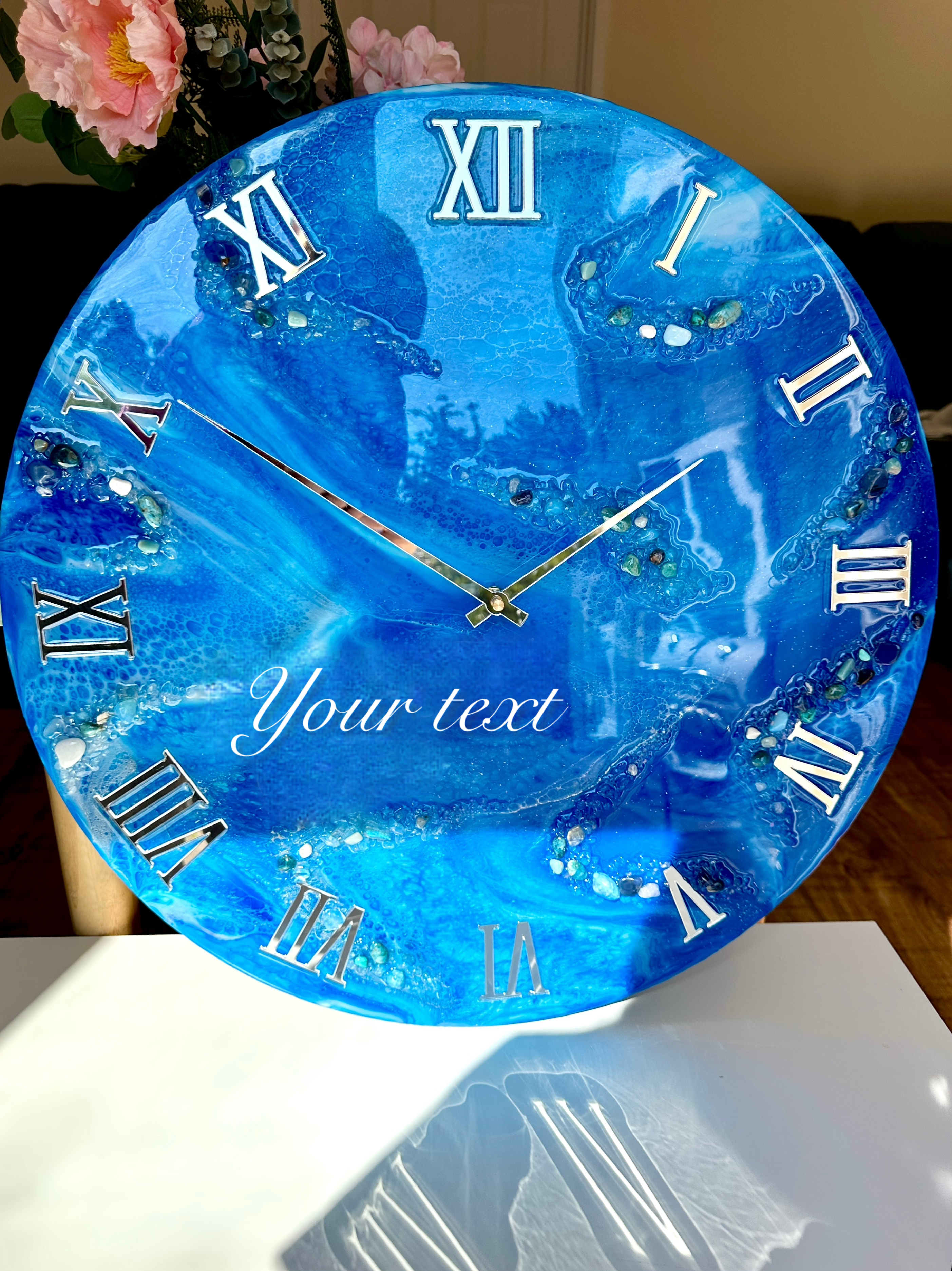 Bright Blue Epoxy Resin Clock: Custom Nautical Wall Art