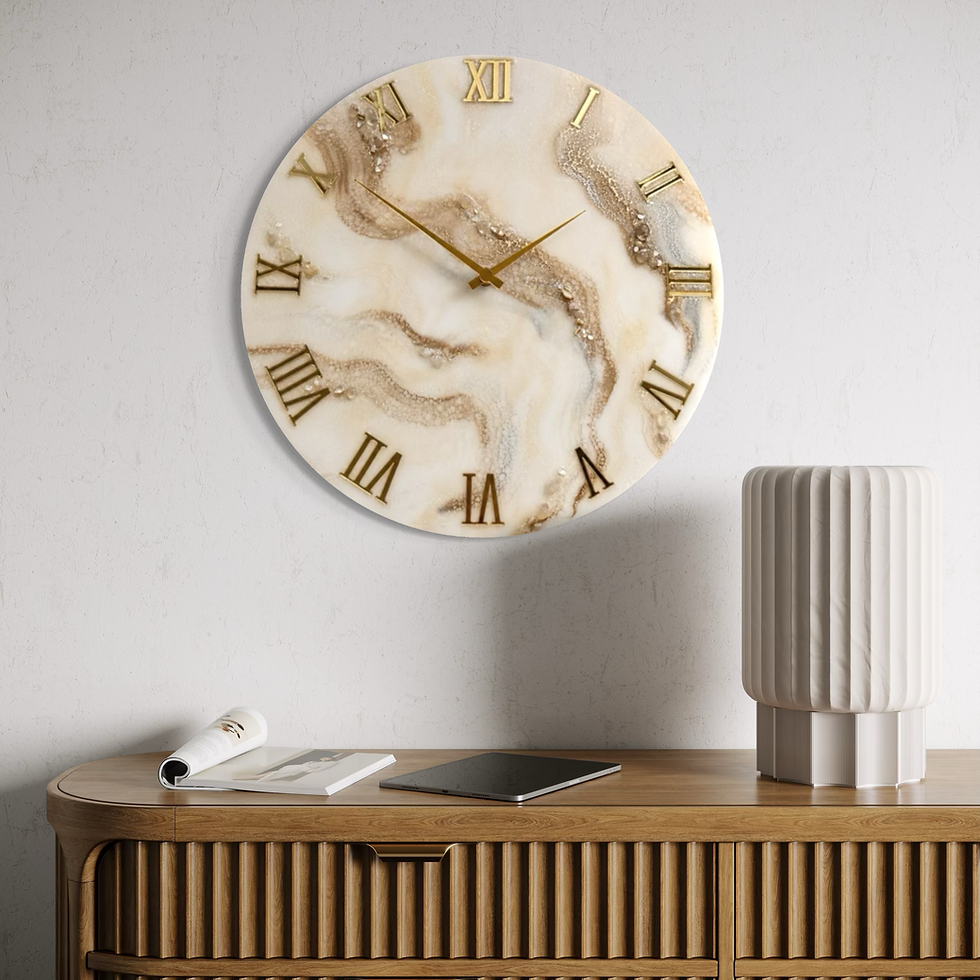 Thumbnail: Elegant Gold and Silver Resin Wall Clock: Natural Stones