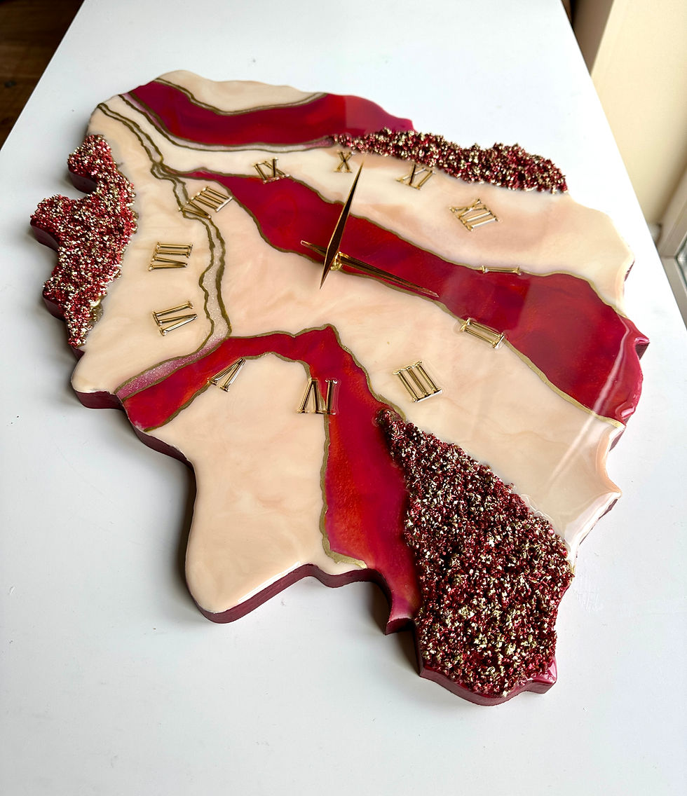 Thumbnail: Red and Beige Geode Resin Clock | Gold Accent Wall Decor