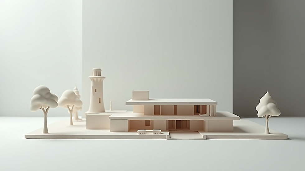 Eye-level view of a modern architectural model on a table