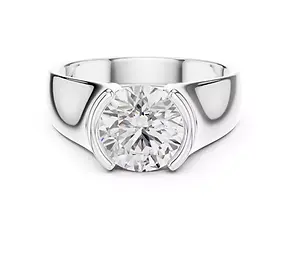 Half-Bezel Round Solitaire in 14K White Gold, designed by Louis G. Jewelry