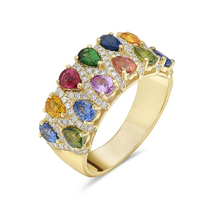 Natural Rainbow Sapphire & Diamond Statement Band in 14K Yellow Gold by Bassali