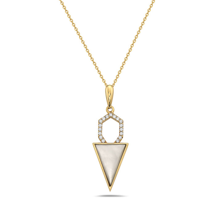 Natural Mother-of-Pearl & Diamond Arrowhead Pendant in 14K Yellow Gold by Bassali